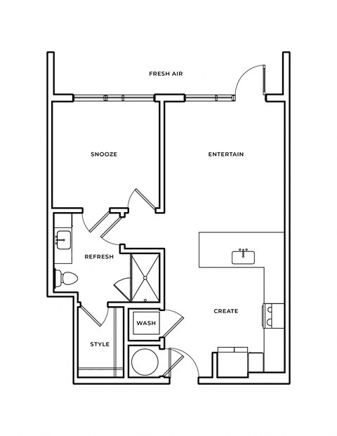 A floor plan of a house with labeled rooms such as "REFRESH", "WASH", and "CREATE".